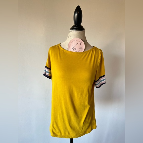 Boden Mustard Yellow Short Sleeve Striped Sleeve Tee Medium - Picture 13 of 13